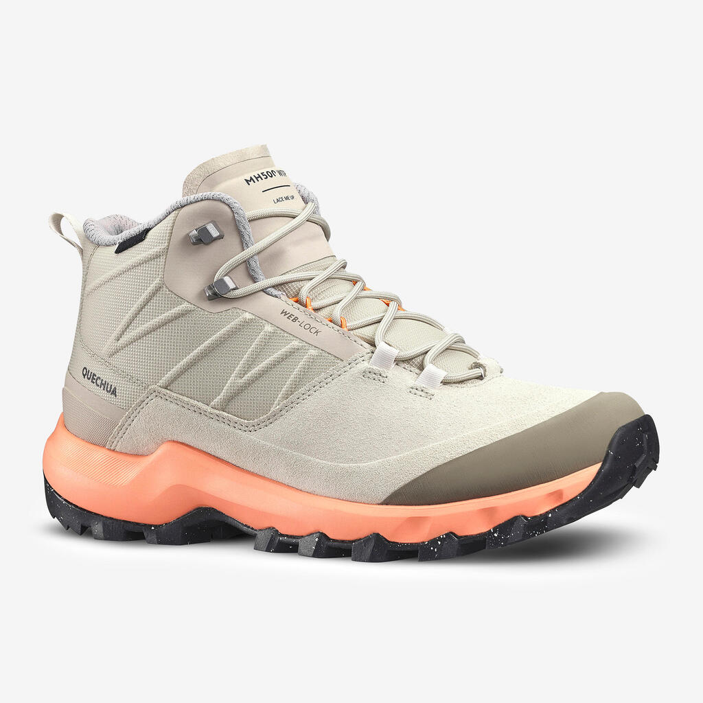 Chaussures imperméables de randonnée montagne - MH500 MID beige - femme