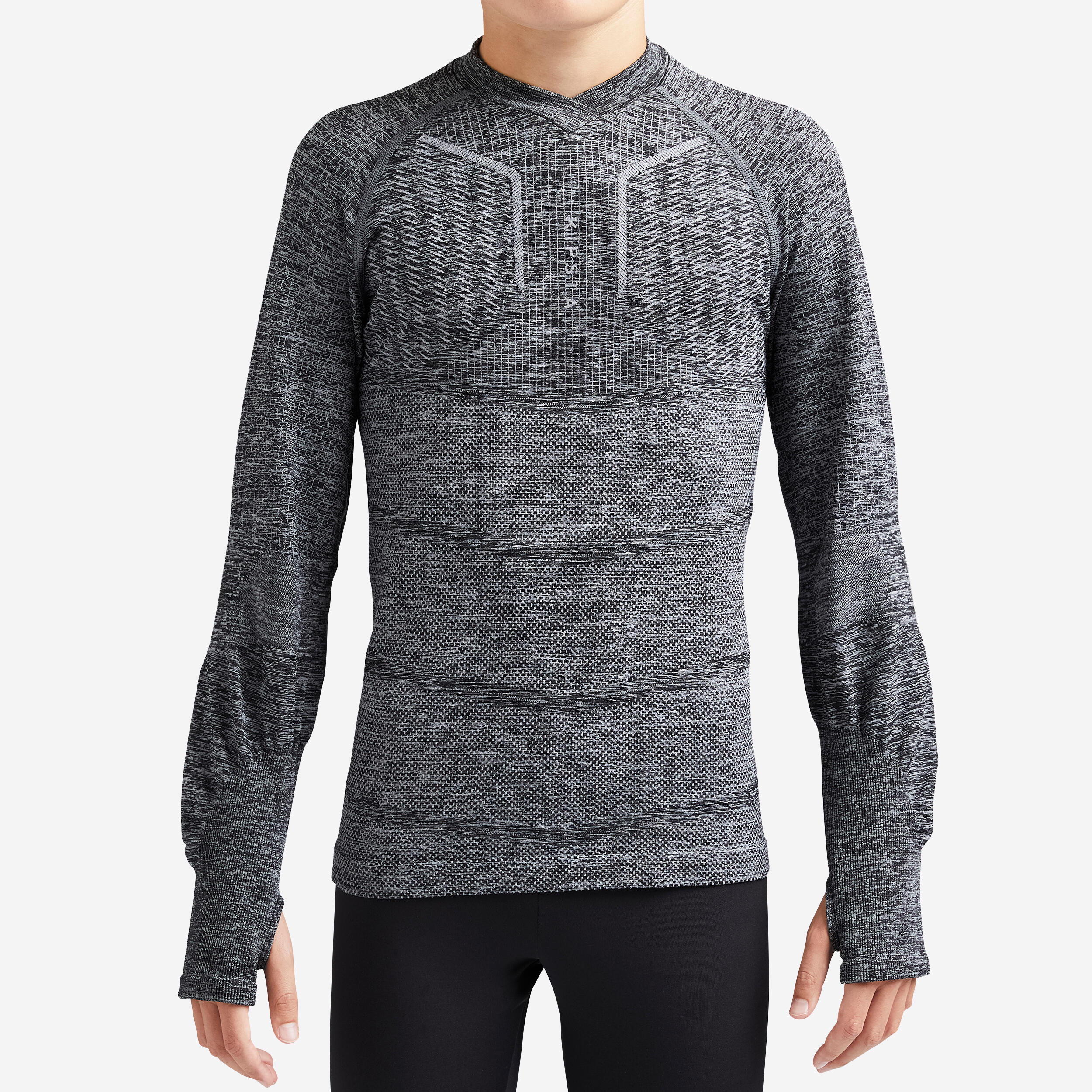 Kids Long Sleeved Football Base Layer Top Keepdry 500 Mottled Grey