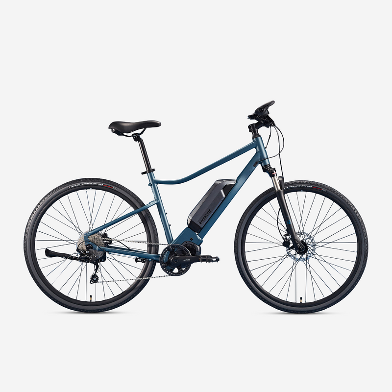 VELO TOUT CHEMIN ELECTRIQUE RIVERSIDE 540 E BLEU BATTERIE NOIRE pour les clubs et collectivites Decathlon Pro