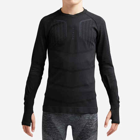 Kids' Long-Sleeved Football Base Layer Top Keepdry 500 - Black