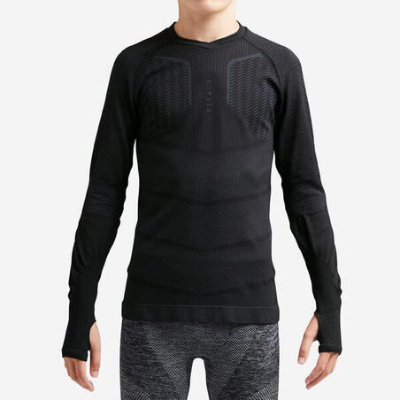 Термобелье (верх) с длинными рукавами для футбола детское черное Keepdry 500