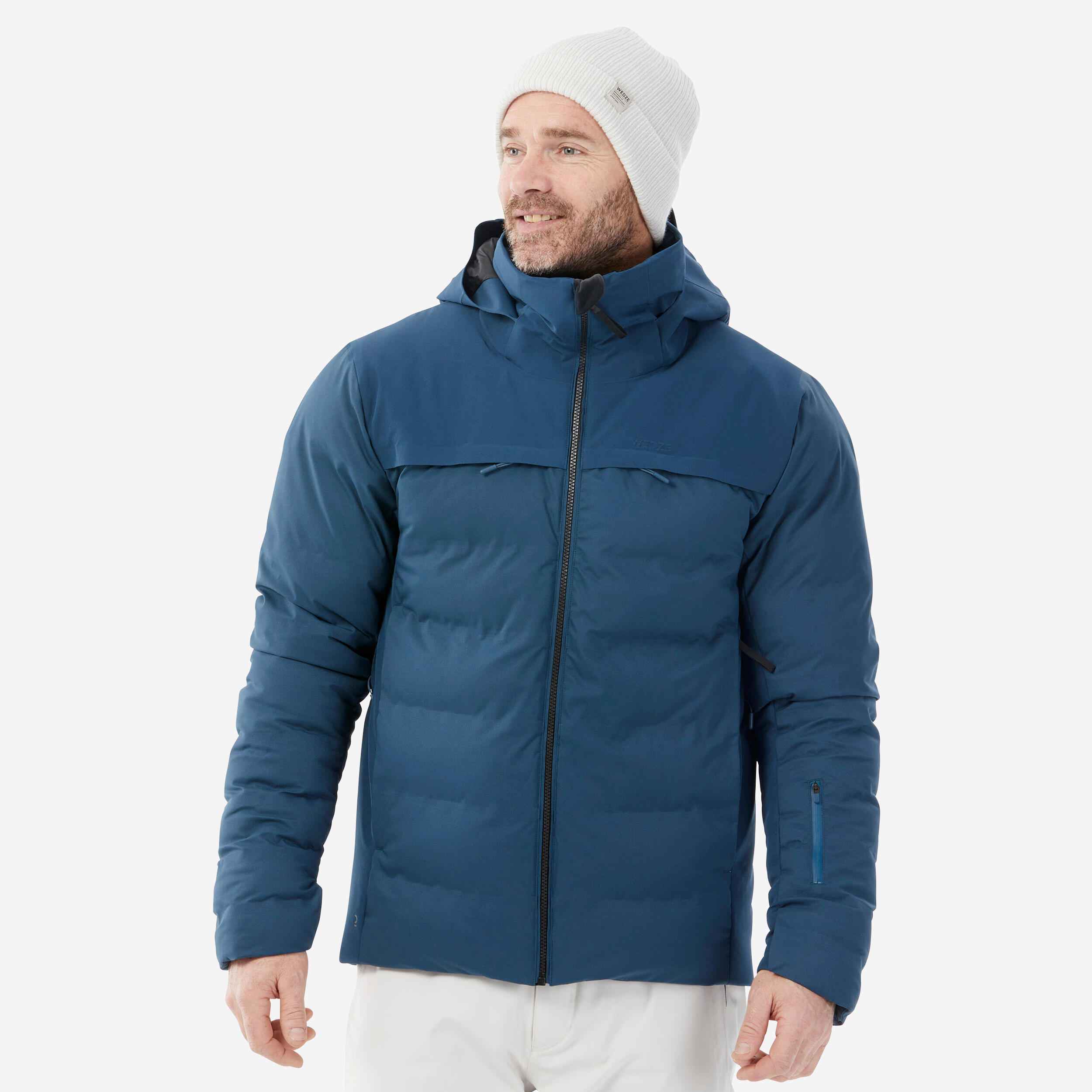 Extremely warm and ventilated ski jacket for men, warm 900 petrol blue