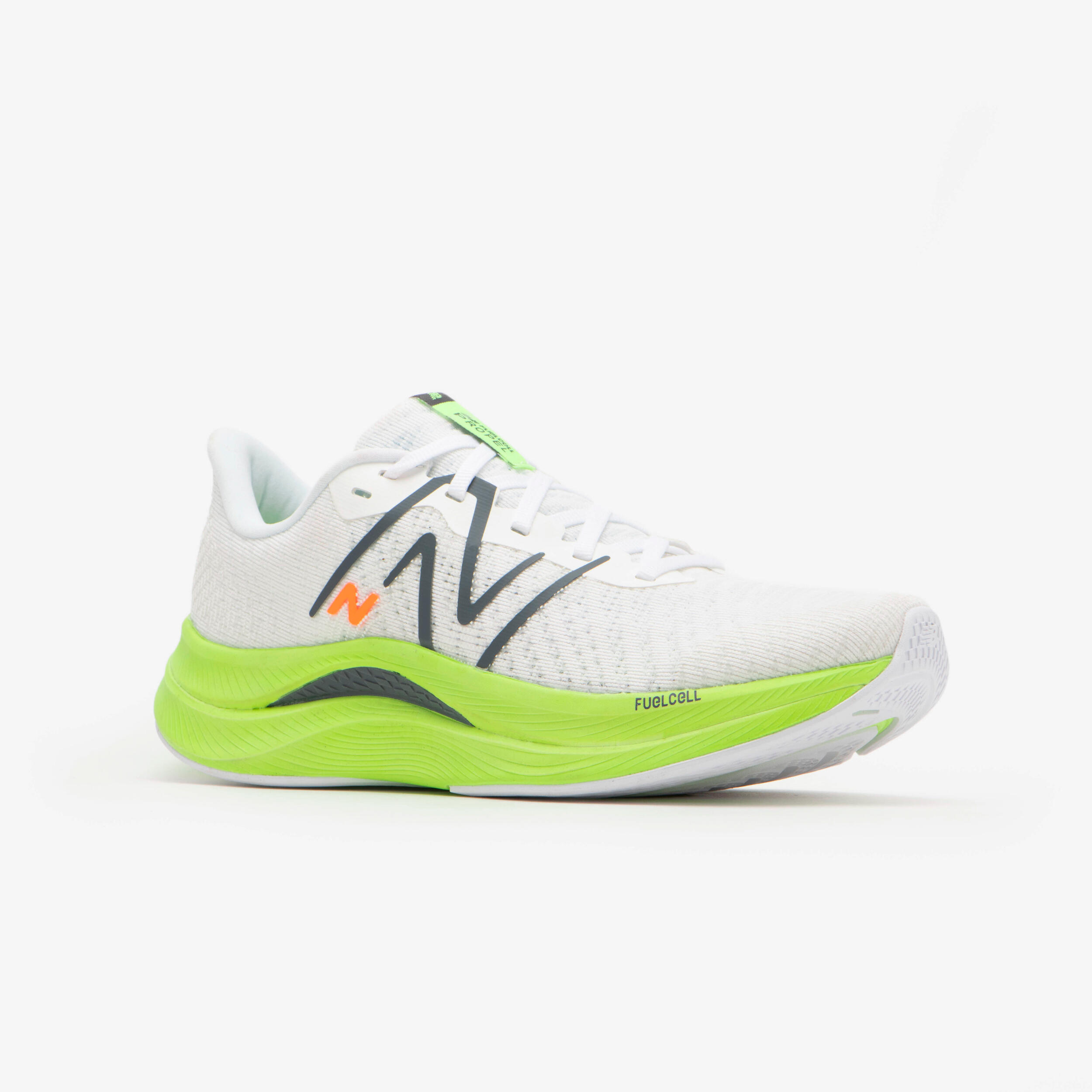 WOMEN'S NEW BALANCE FUELCELL PROPEL V4 RUNNING SHOES - WHITE AND NEON GREEN 2/7