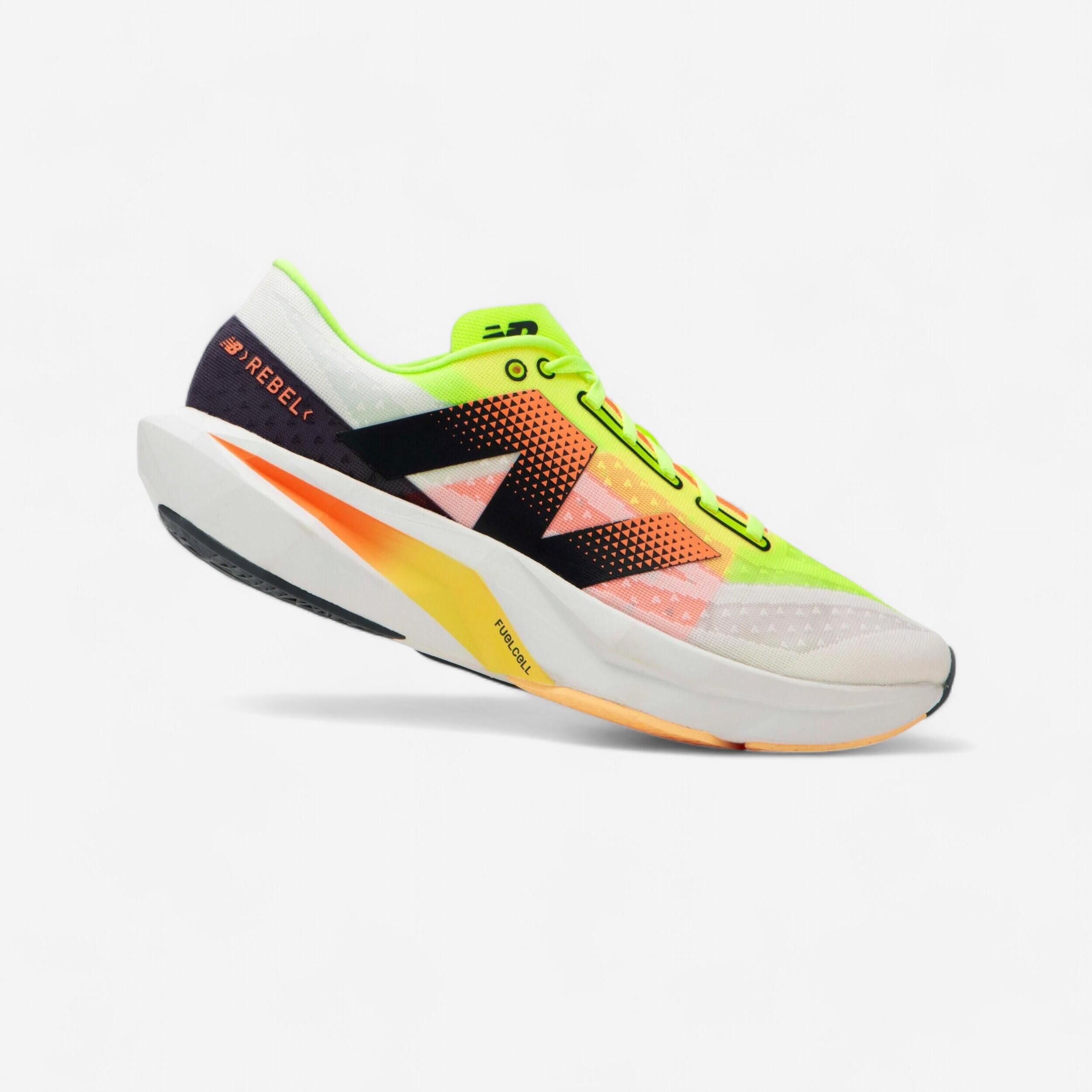New Balance - Chaussure De Running Homme New Balance Fuelcell Rebel V4 Blanc Et Multi - Chaussures De Sport - Running Trail Athletisme - Blanc-jaune-