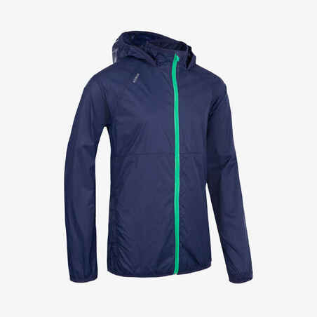 Kids' Kiprun Wind running windproof hooded jacket - navy green 