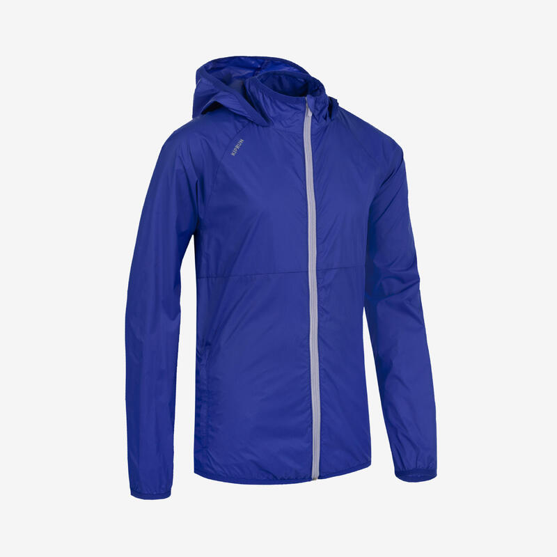 Kids' Kiprun Wind running windproof hooded jacket - blue grey 