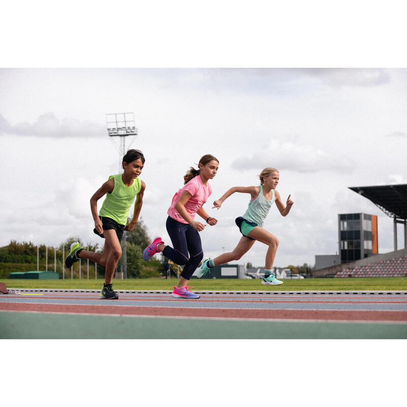 Calções de Atletismo respiráveis Menina - KIPRUN DRY 900 em azul marinho verde