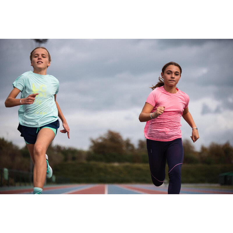 Laufshirt kurzarm Kinder Mädchen atmungsaktiv - Dry+ 500 hellgrün 