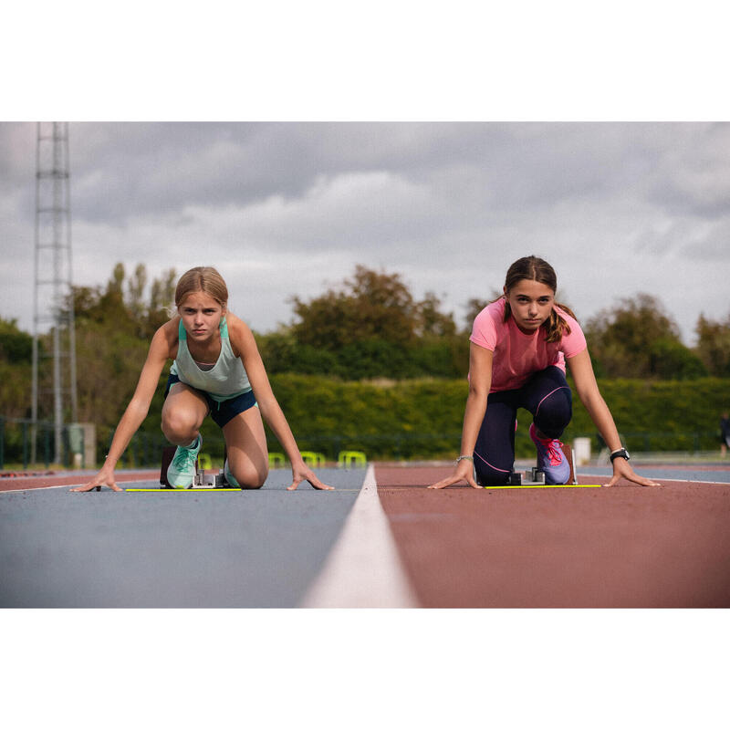 Ademende hardloopshort met binnenbroek voor meisjes DRY 900 marineblauw/groen