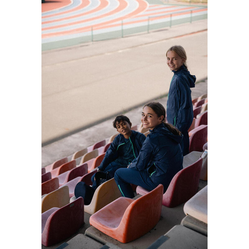 Windjack met capuchon voor hardlopen voor kinderen marineblauw/groen