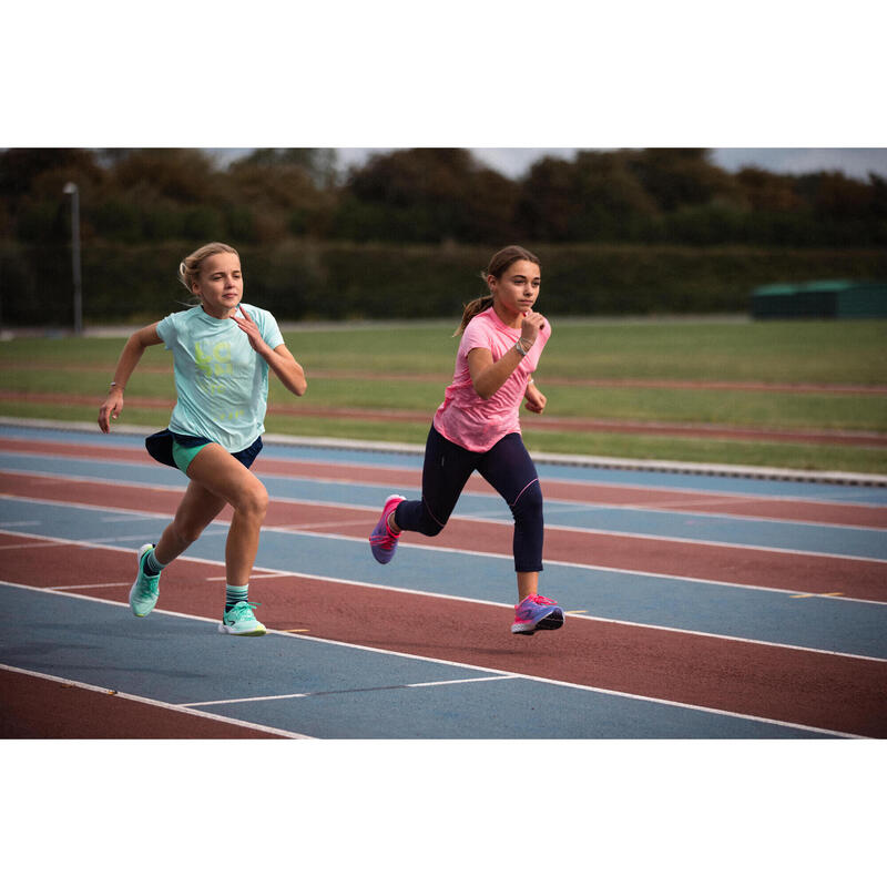 Ademende hardloopshort met binnenbroek voor meisjes DRY 900 marineblauw/groen