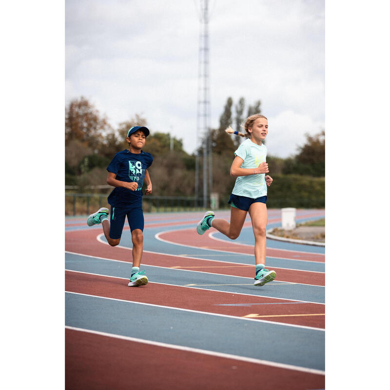 Camiseta de running transpirable niña - KIPRUN DRY+ 500 verde pastel 