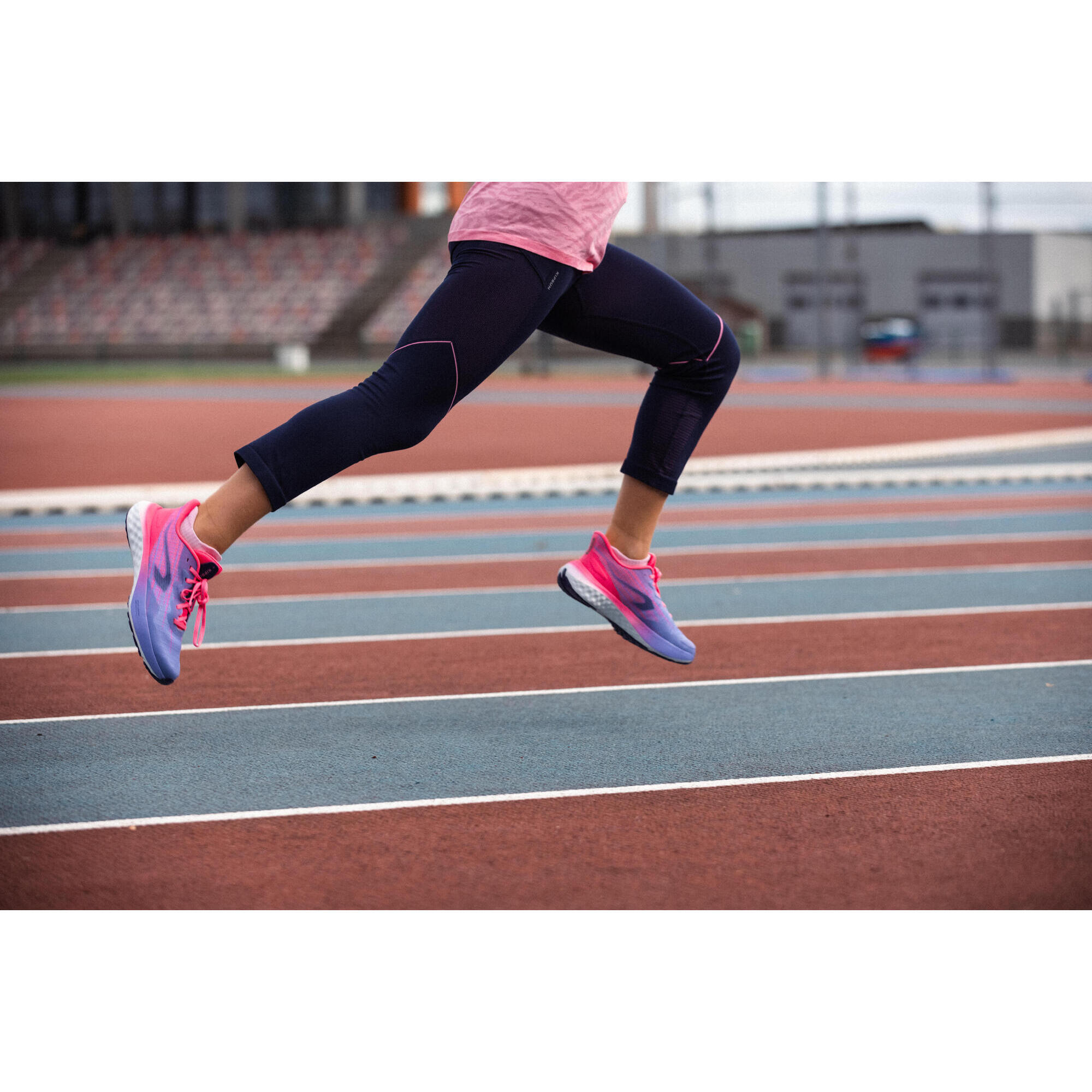 Girls' running pants - KIPRUN Confort 500 navy and pink