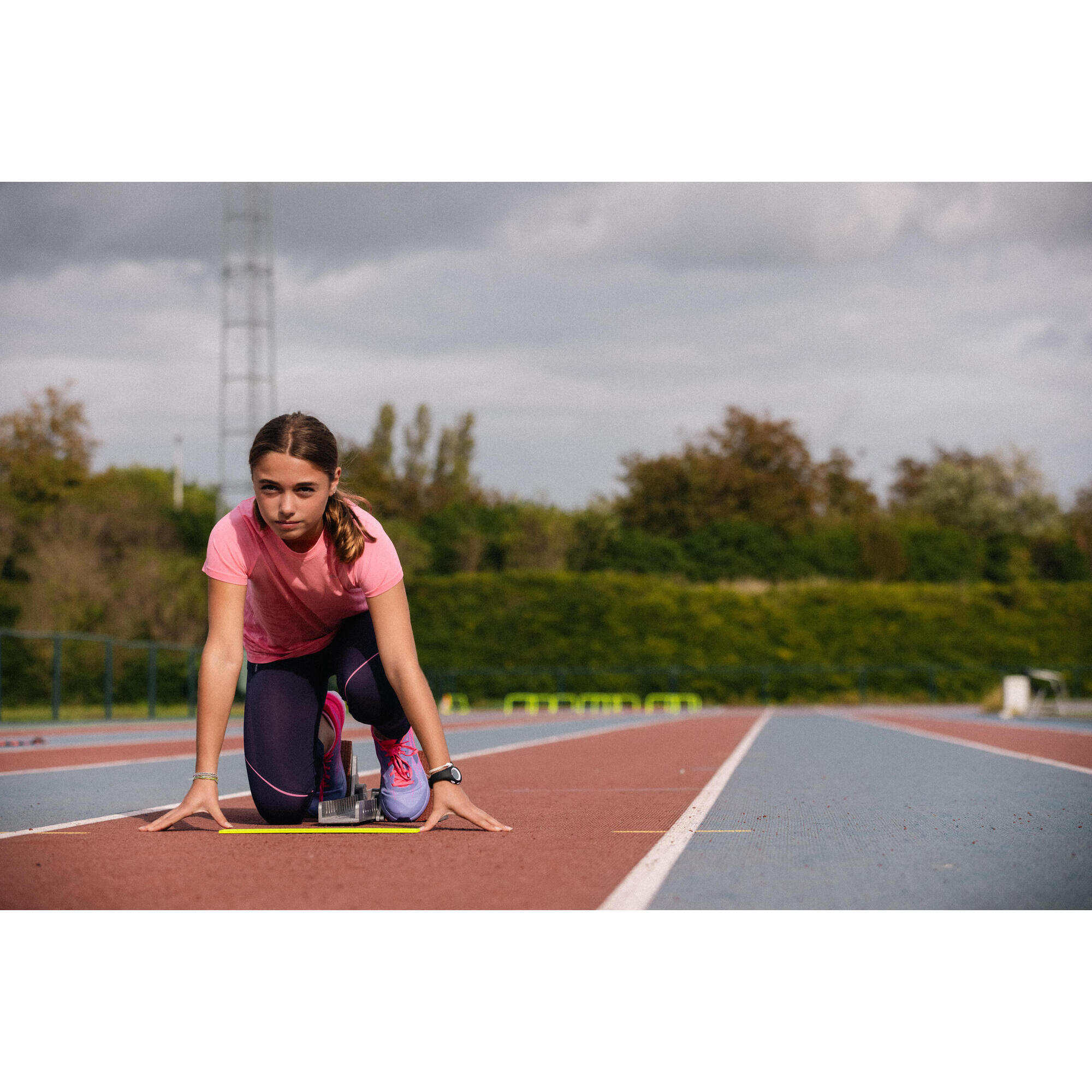 Girls' running pants - KIPRUN Confort 500 navy and pink