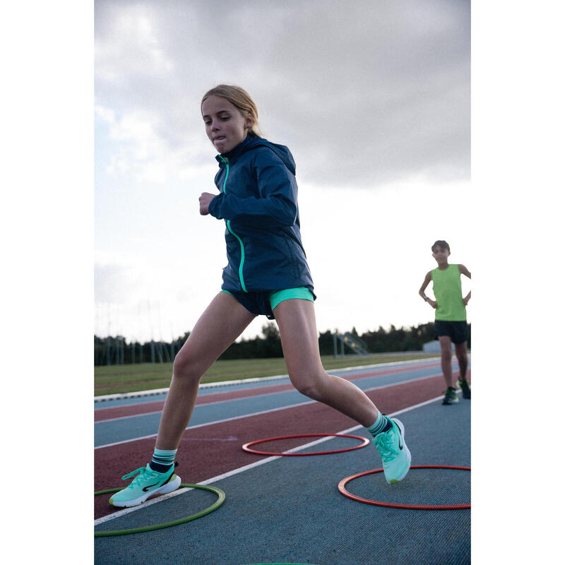 Calções de Atletismo respiráveis Menina - KIPRUN DRY 900 em azul marinho verde