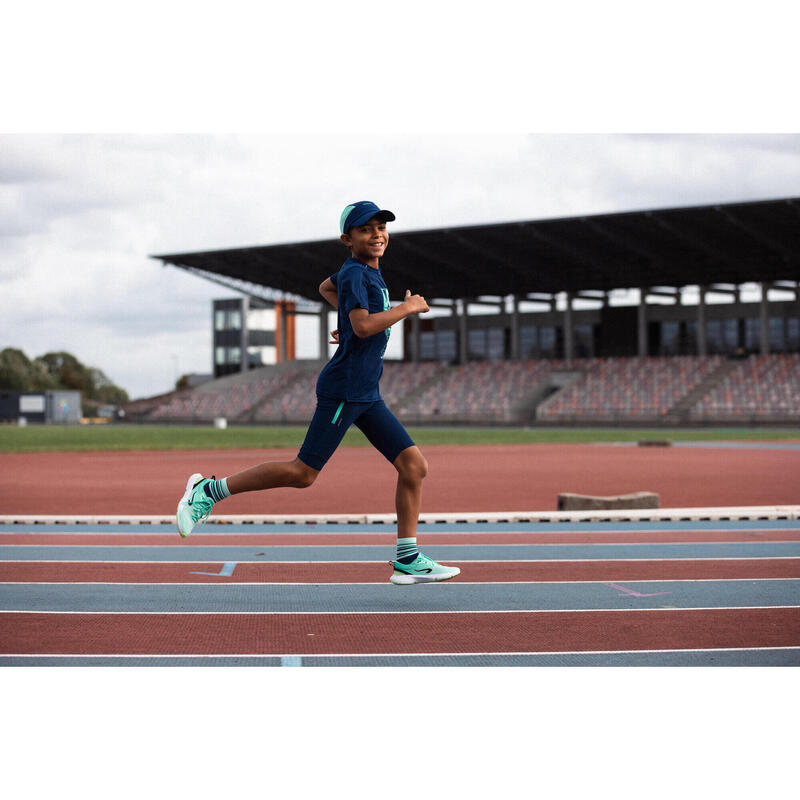 Calções justos de corrida Criança - KIPRUN Dry+ Azul marinho e verde