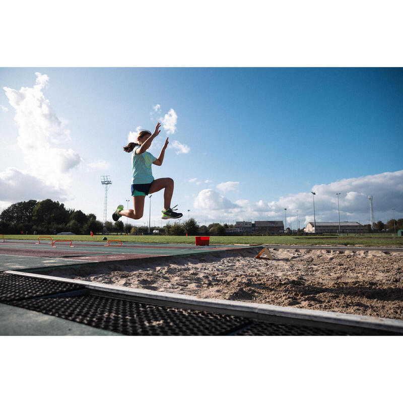 Ademende hardloopshort met binnenbroek voor meisjes DRY 900 marineblauw/groen