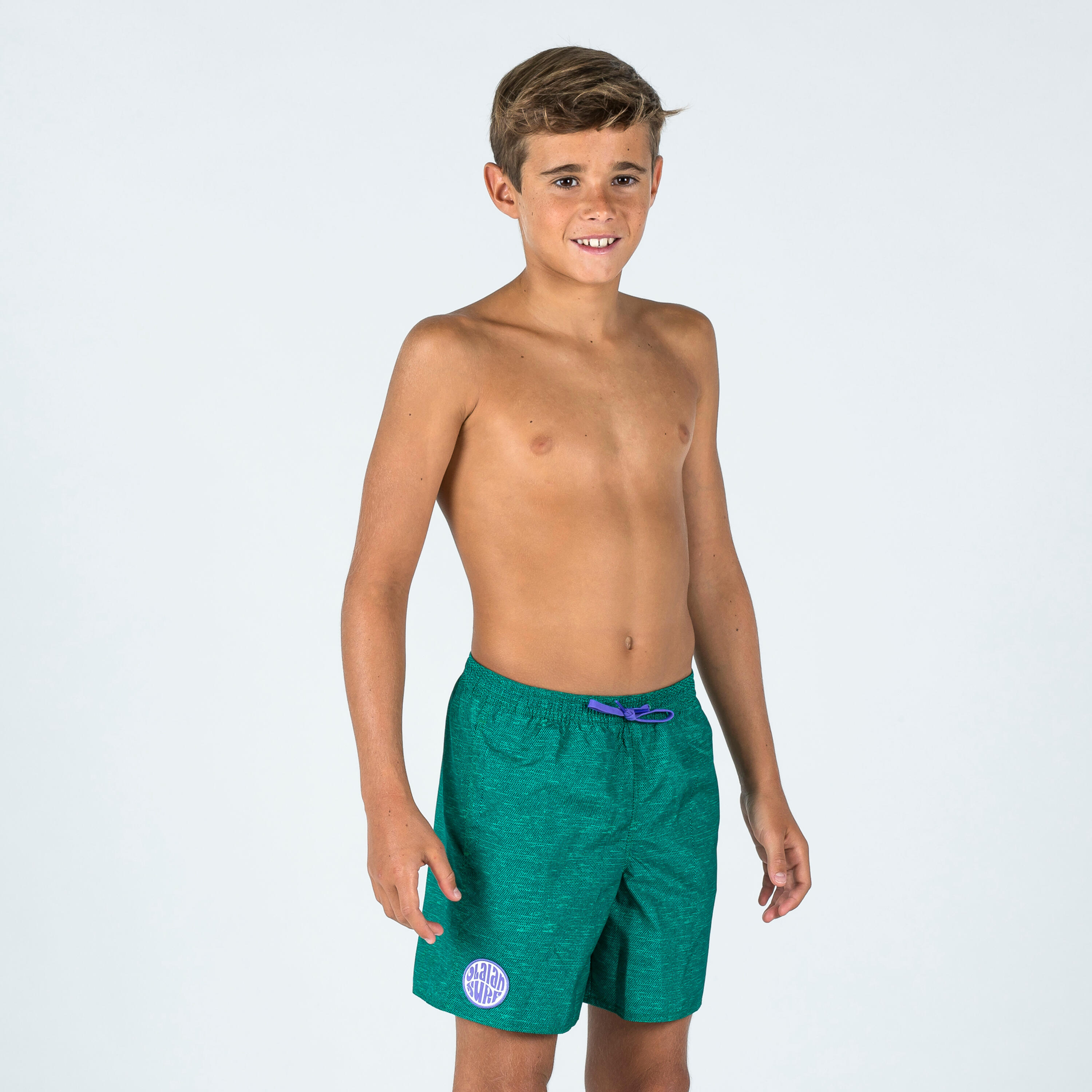 Boy's swim shorts - 100 surfcanvas green 1/4