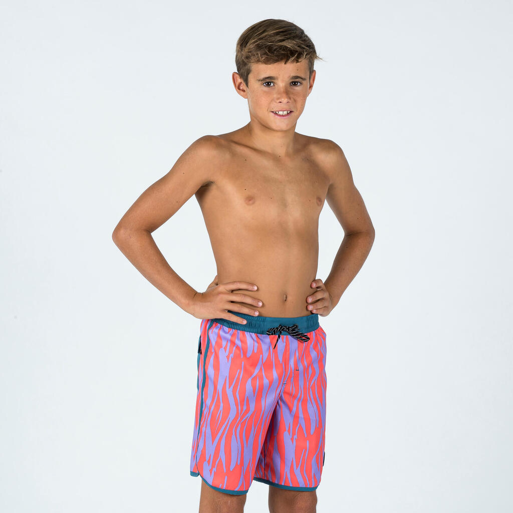 Boy's swim shorts - 500 brush lines blue