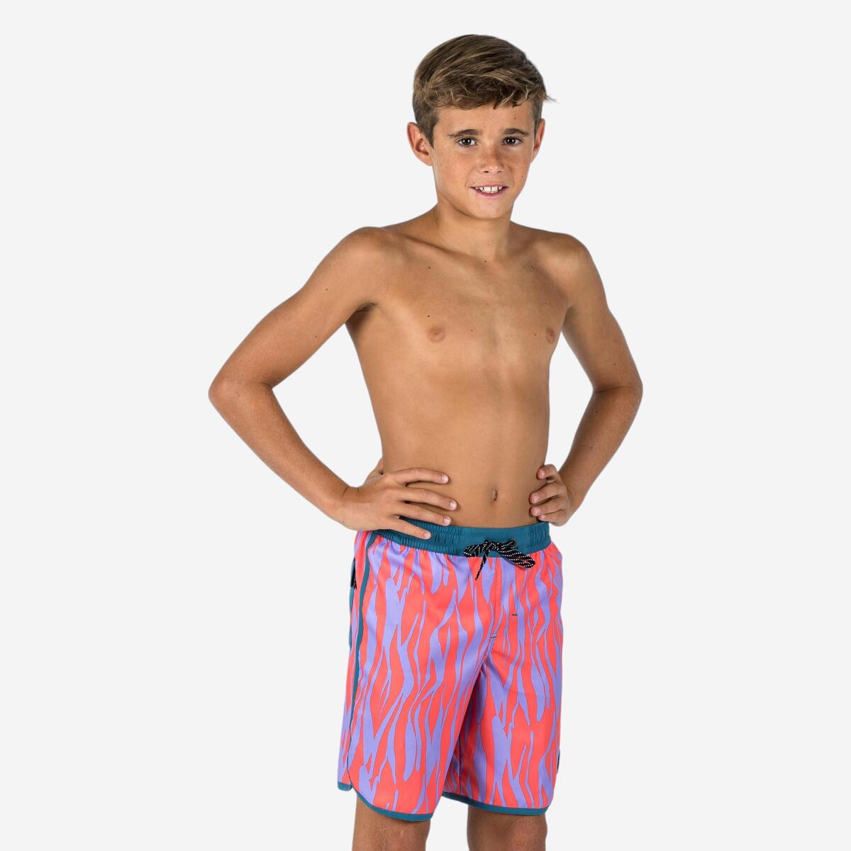 Short de bain garçon - 500 zèbre rouge violet