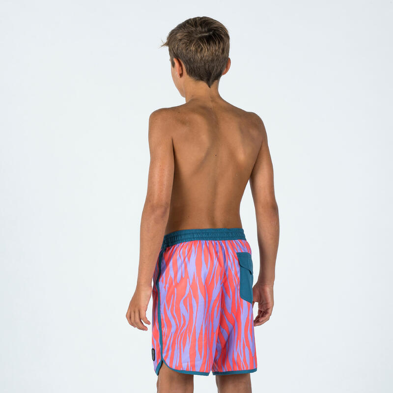 Boardshort jongens 500 Zebra rood paars