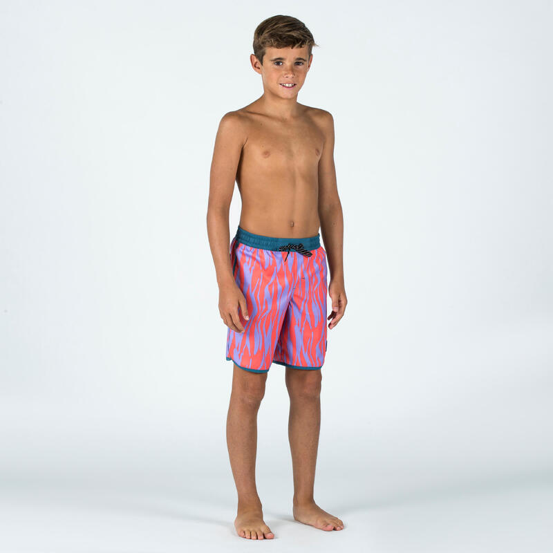 Boardshort jongens 500 Zebra rood paars