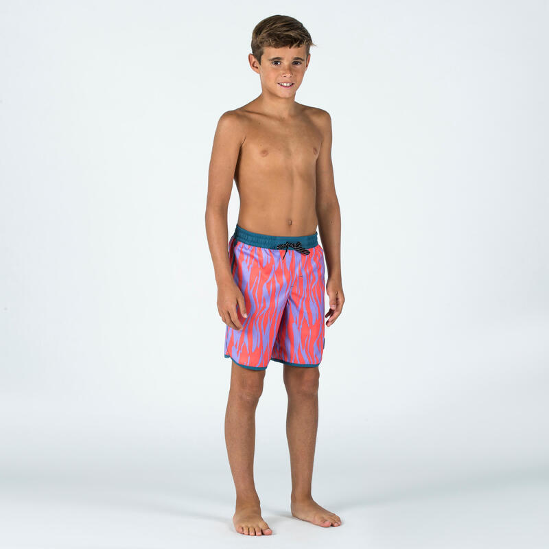 Calções de banho rapaz - 500 Zebra vermelho violeta