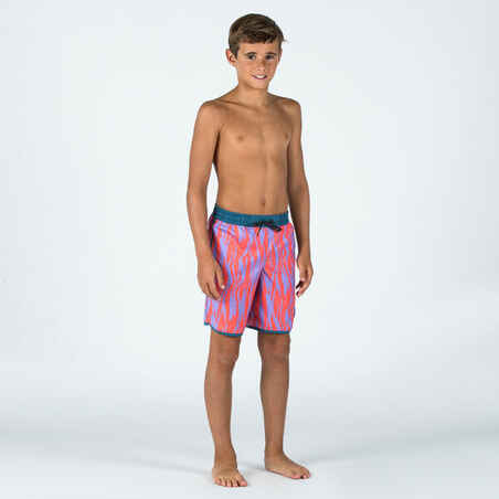 Boy's swim shorts - 500 zebra red purple