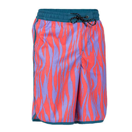 Rdeče in vijoličaste plavalne kratke hlače 500 za dečke