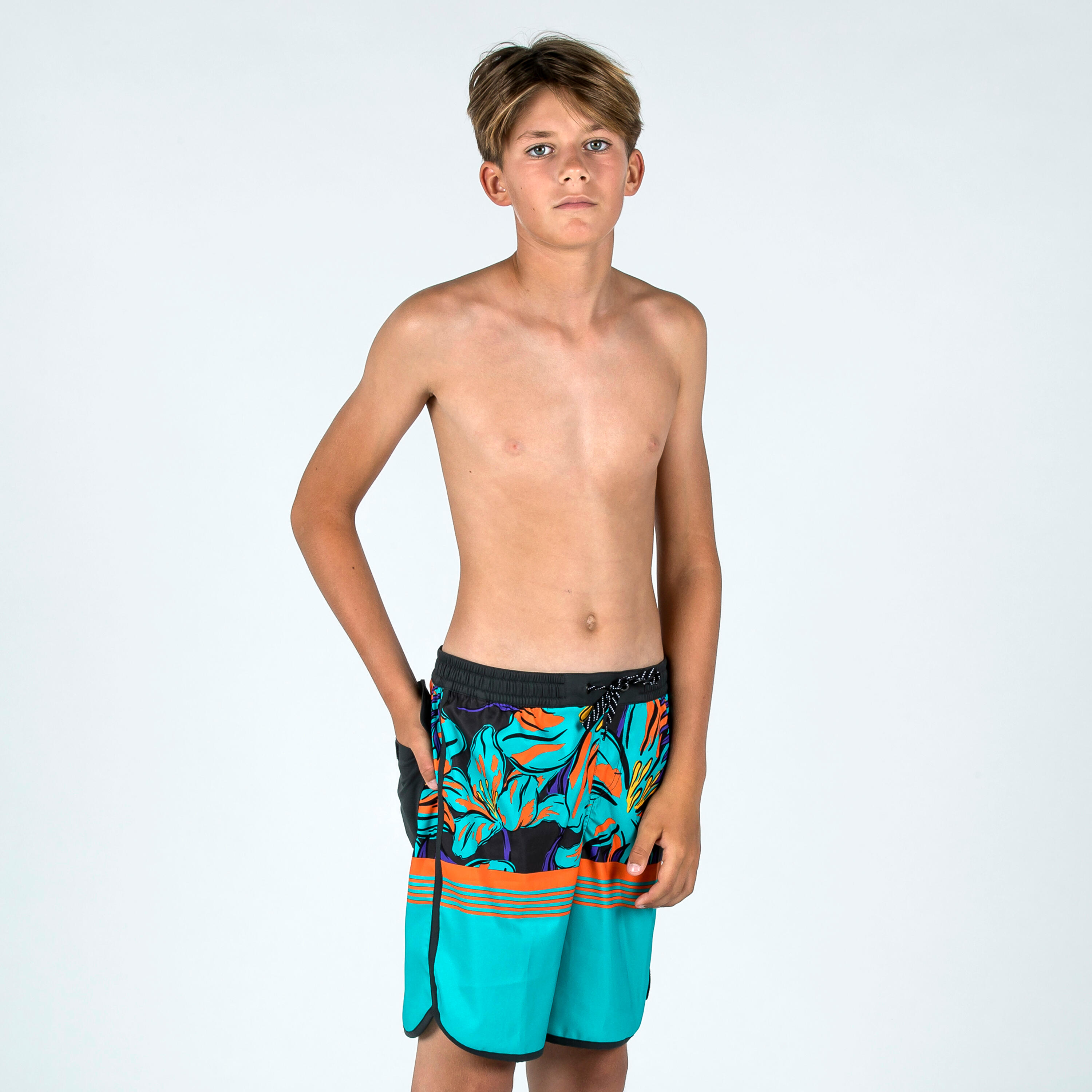 Olaian - Short De Bain Garçon - 500 Memphis Vert - Boardshort - Surf Bodyboard Ski Nautique - - 10 À 12 Ans - Decathlon
