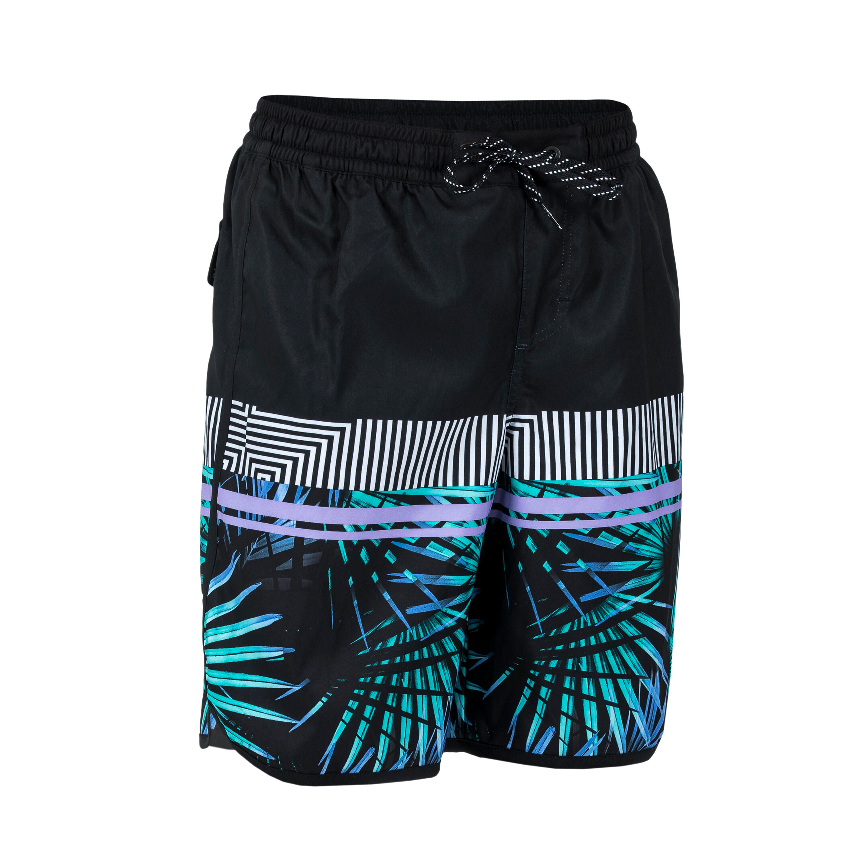 OLAIAN Boys' swim shorts - 500 Palmsand black