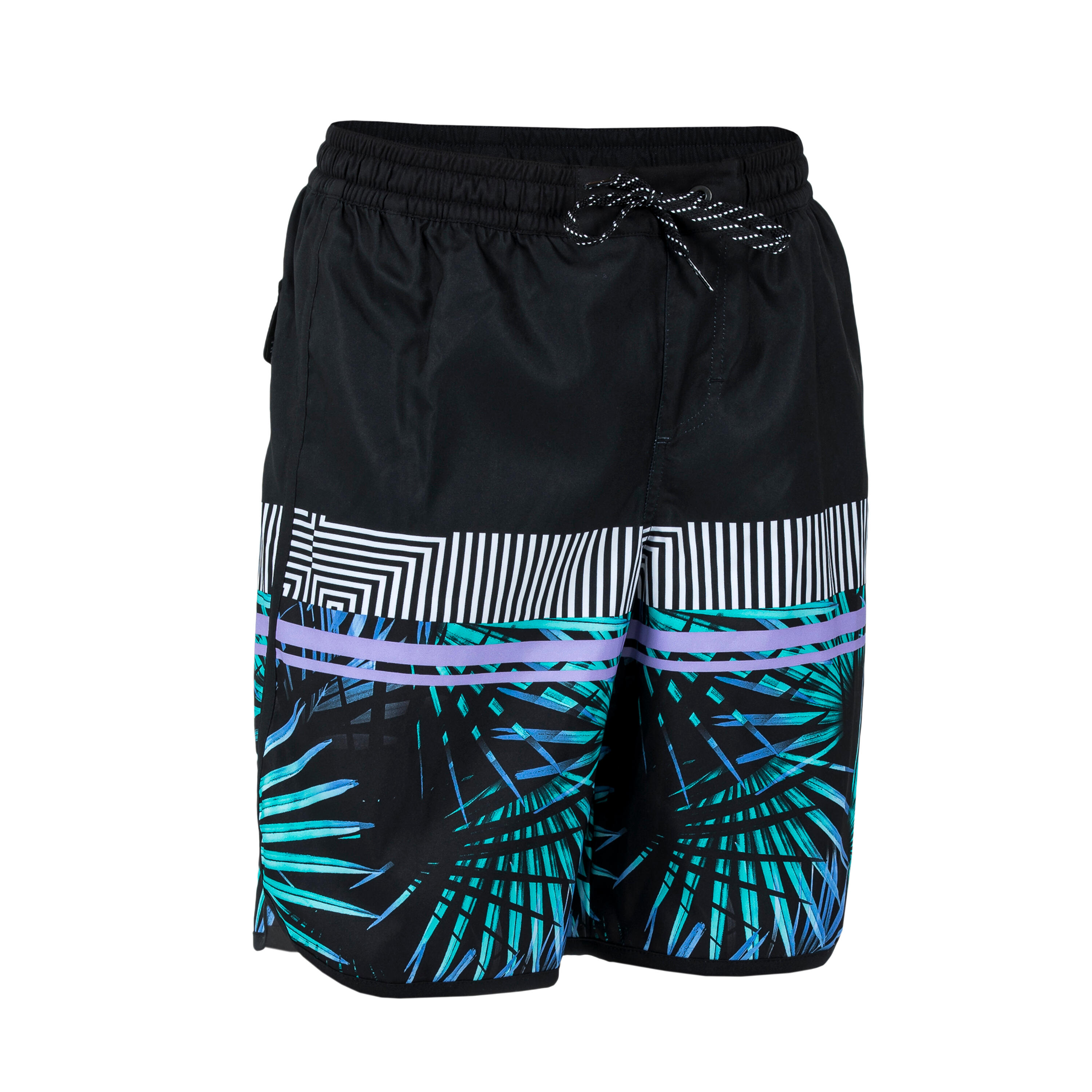 Olaian - Short De Bain Garçon - 500 Palmsand Noir - Boardshort - Surf Bodyboard Ski Nautique - - 8 À 10 Ans - Decathlon