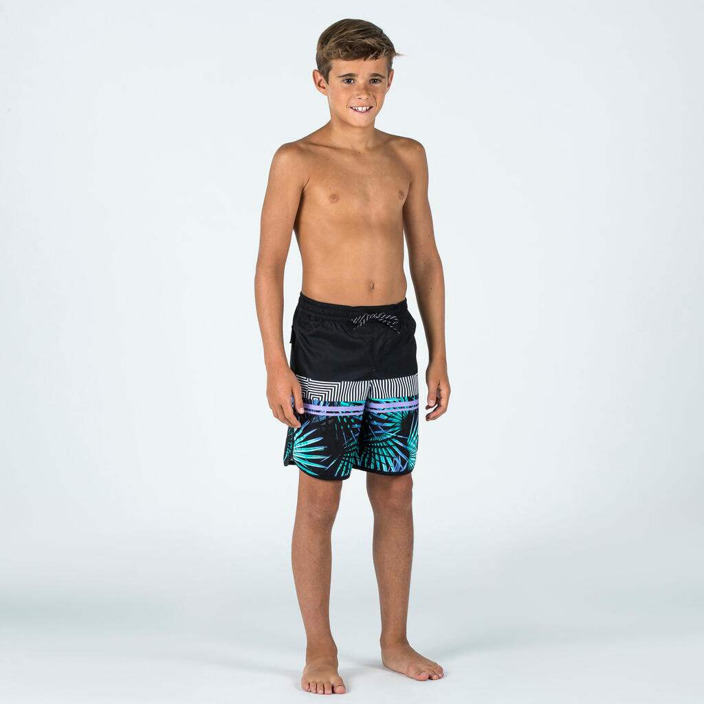 Boardshorts Kinder Jungen 500 Brush Lines blau