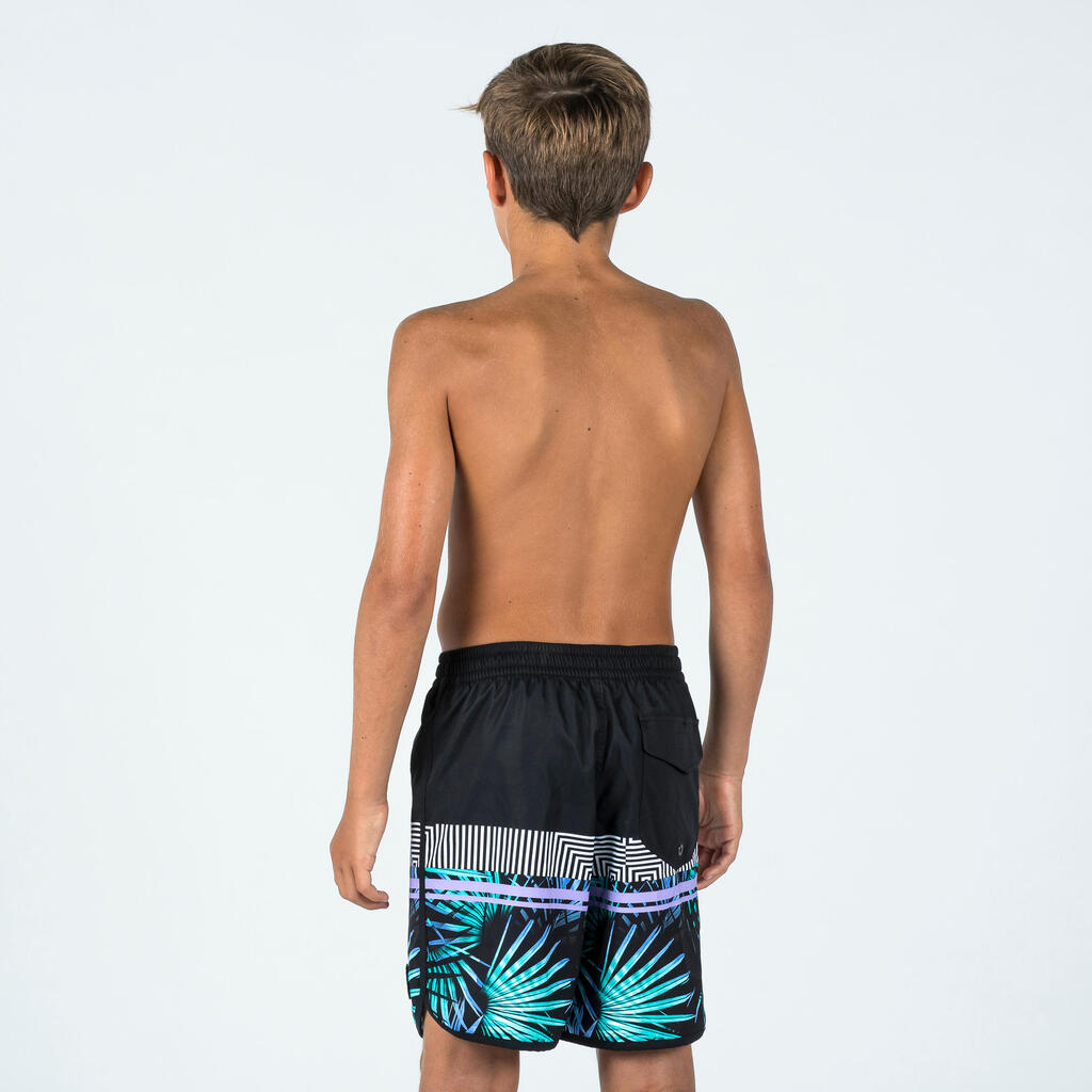 Boy's swim shorts - 500 brush lines blue