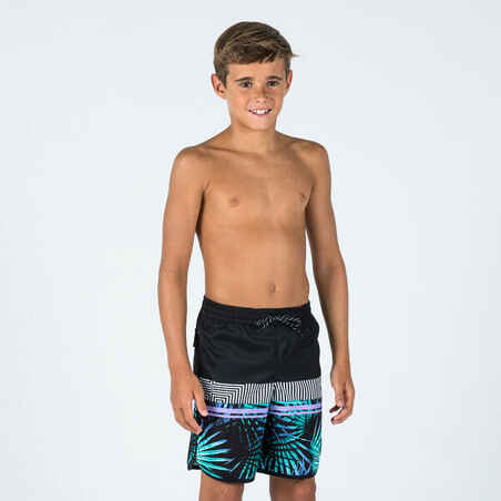 Boys' swim shorts - 500 Palmsand black