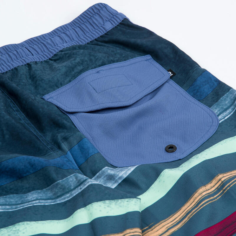 Boardshort jongens 500 Brush lines blauw