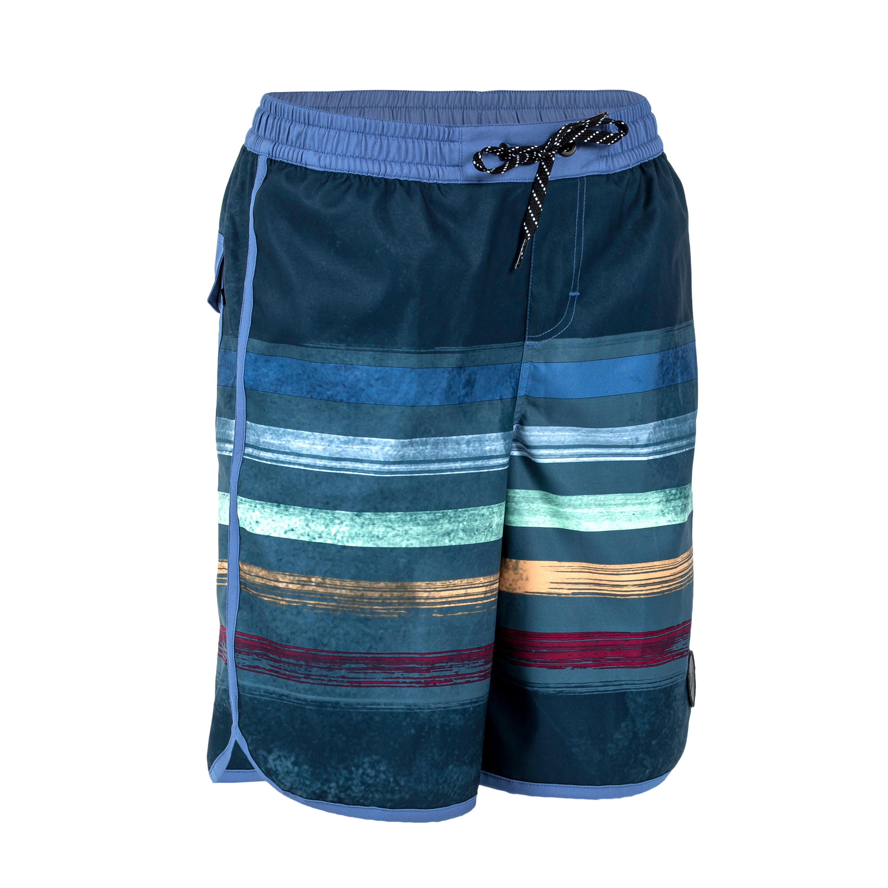 Olaian - Short De Bain Garçon - 500 Brush Lines Bleu - Boardshort - Surf Bodyboard Ski Nautique - - 14 À 16 Ans - Decathlon