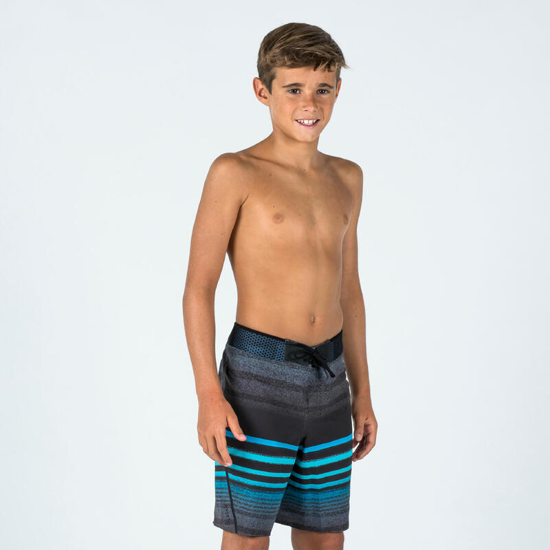 Short de bain garçon - 900 rayé noir bleu