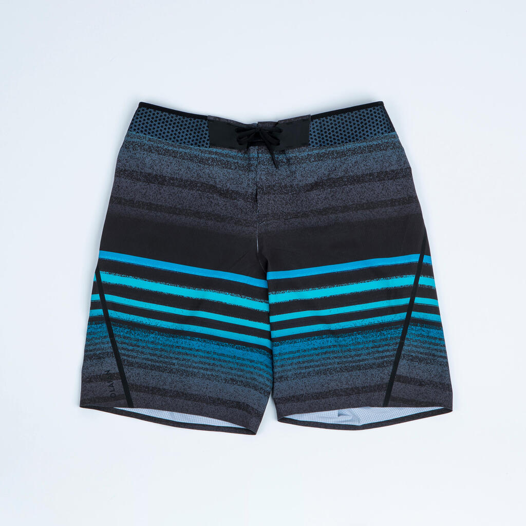Bermuda de surf negro con azul de rayas para niños 900