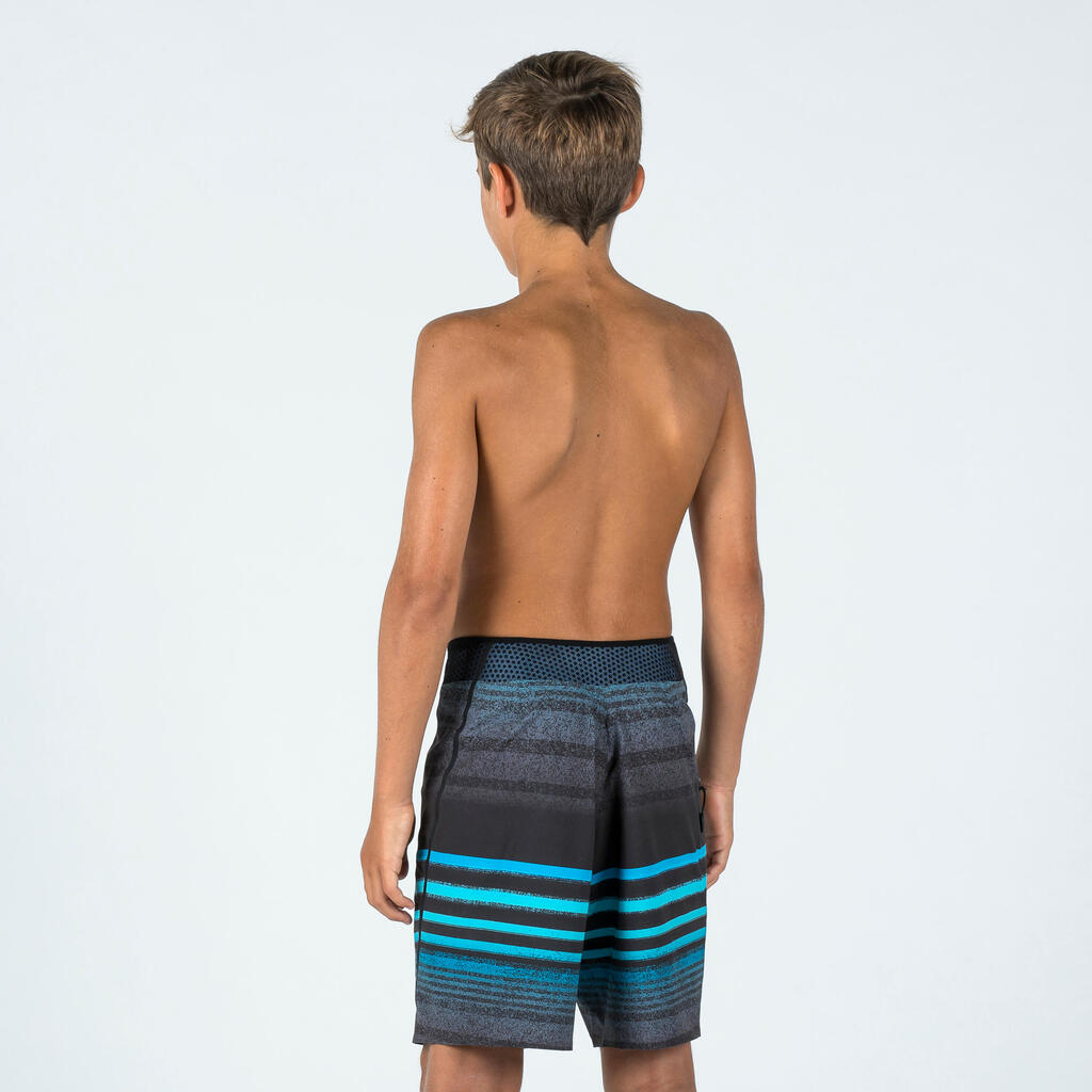 Bermuda de surf negro con azul de rayas para niños 900