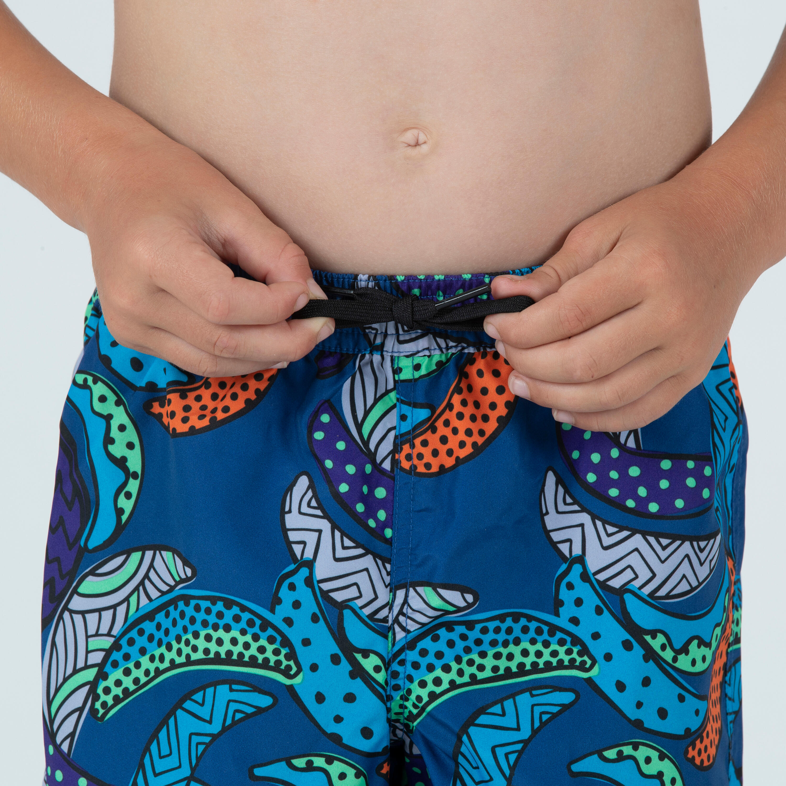 Boy's swim shorts - 100 banana blue 3/4