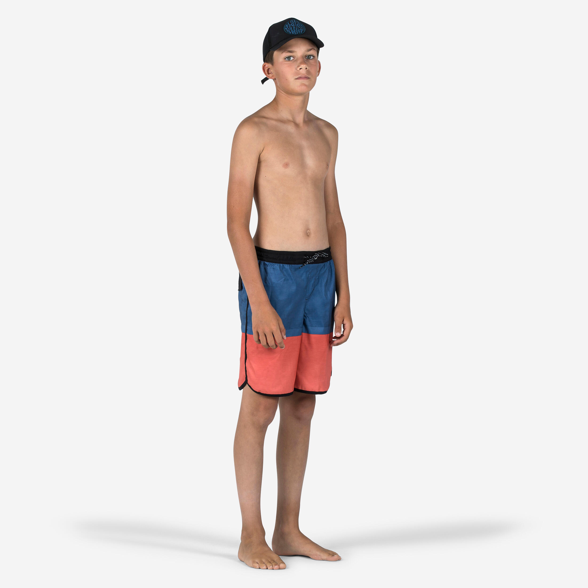 OLAIAN Boardshort voor surfen jongens 500 blauw rood