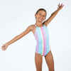 Badeanzug Mädchen 100 Hanalei gestreift blau/rosa