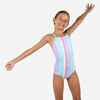 Girl's 1-piece striped swimsuit - 100 Hanalei blue pink