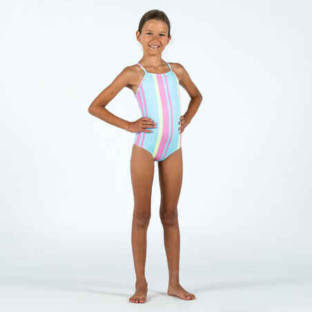 Mergaičių vientisas maudymosi kostiumėlis „100 Hanalei“, mėlynas, rožinis