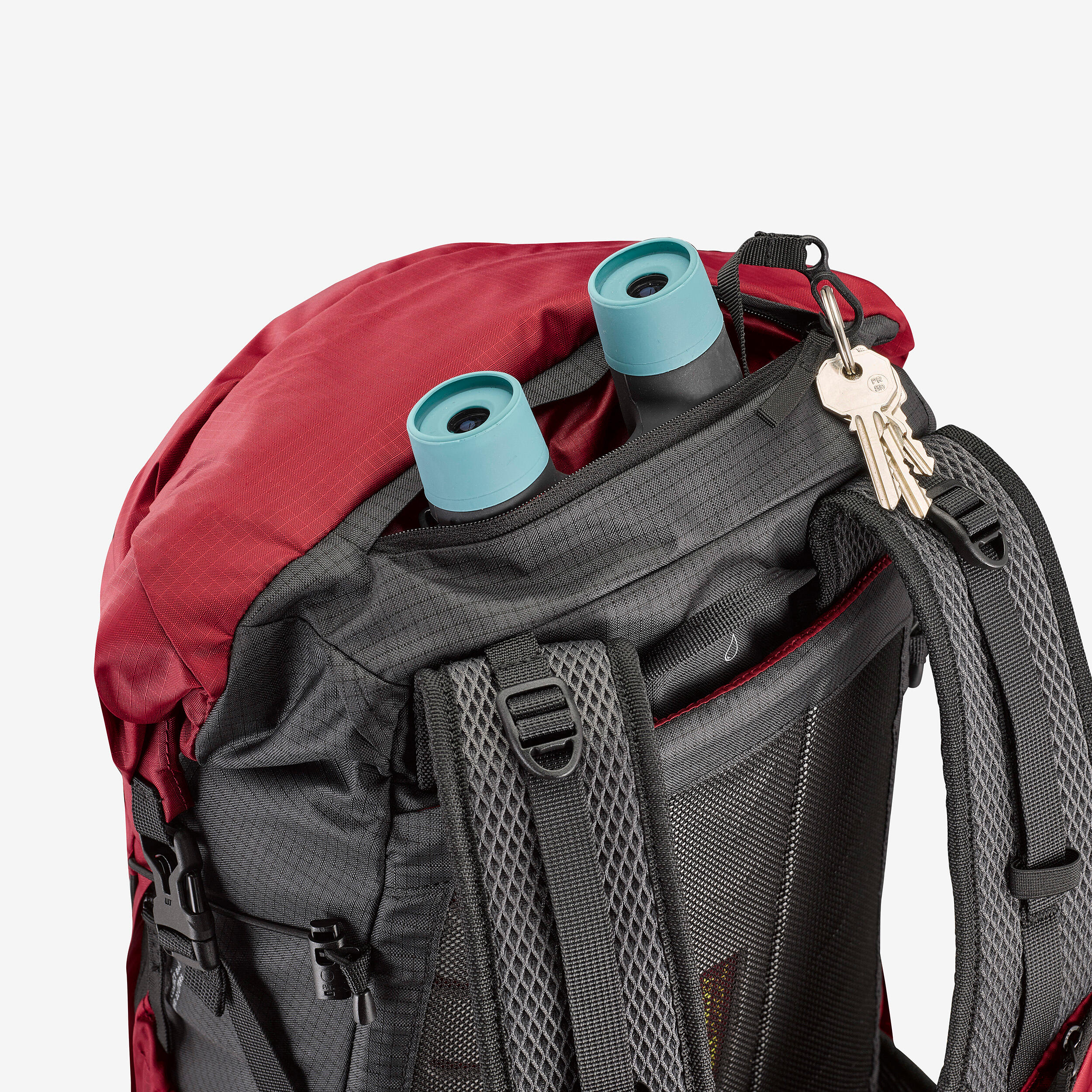 22 L Mountain Rolltop Hiking Backpack - MH500 - Light Red 19/21