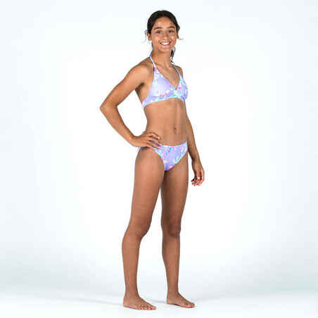 Girl's swimsuit halterneck top - 100 Tami palm purple