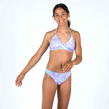 Girl's swimsuit halterneck top - 100 Tami palm purple