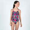 Jednodijelni kupaći kostim za djevojčice 100 Hiloe tropical party ružičasti