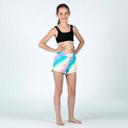 Girl's swim shorts - 100 Katy rainbow stripes turquoise